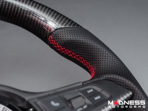 Alfa Romeo Stelvio Custom Steering Wheel - Carbon Fiber - Flat Top/ Flat Bottom - w/ Italian Stripe - QV Models - Perforated Leather 